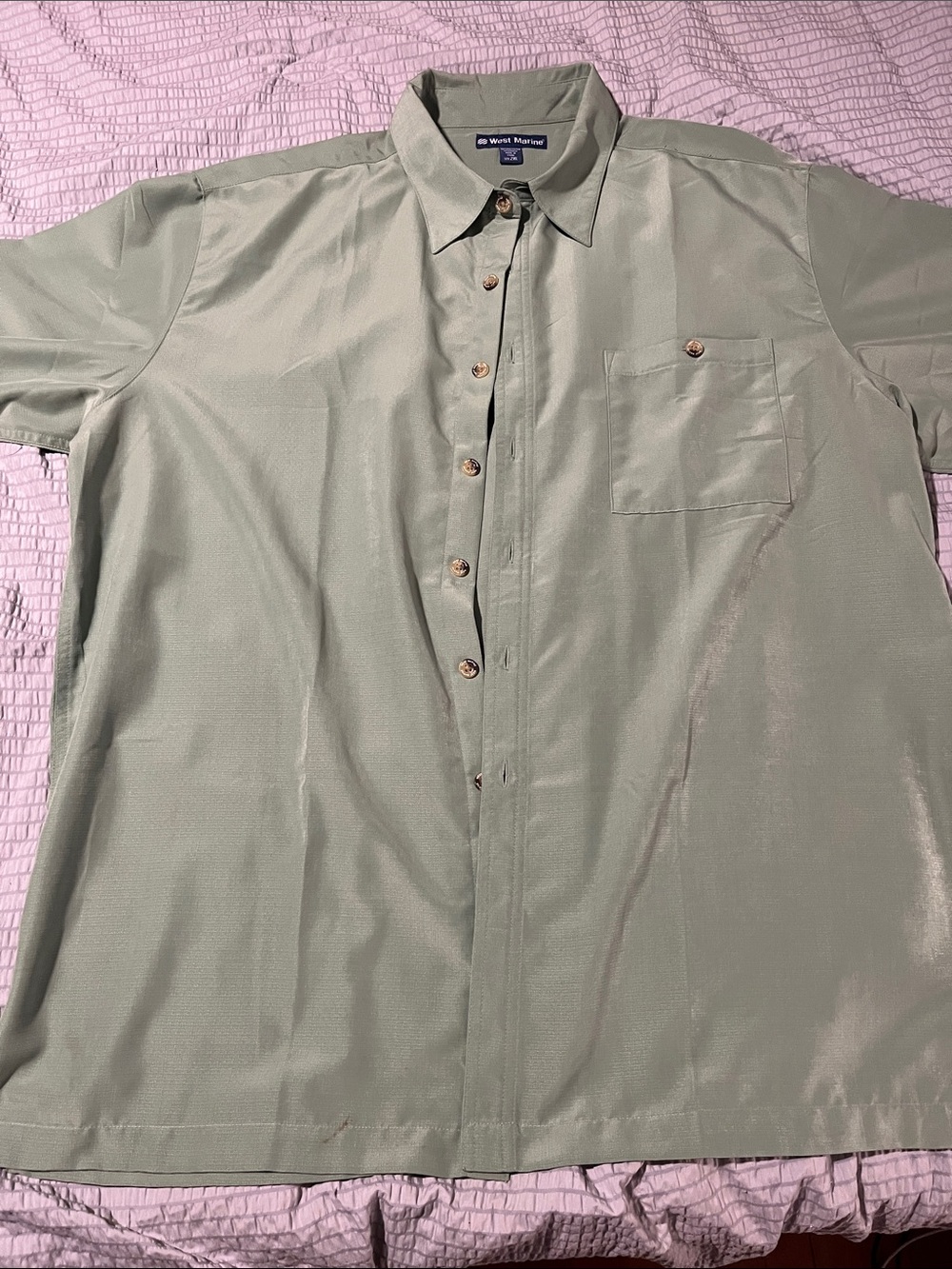West Marine Men’s 2XL Fishing Shirt Olive Green Short Sleeve Button Front